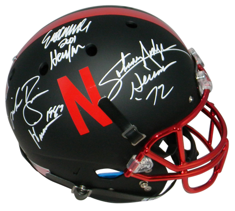 ERIC CROUCH MIKE ROZIER JOHNNY RODGERS SIGNED NEBRASKA HEISMANS BLACK F/S HELMET