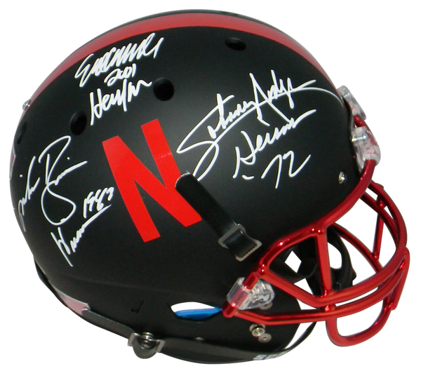 ERIC CROUCH MIKE ROZIER JOHNNY RODGERS SIGNED NEBRASKA HEISMANS BLACK F/S HELMET