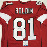 Autographed/Signed ANQUAN BOLDIN Arizona Red Football Jersey Beckett BAS COA