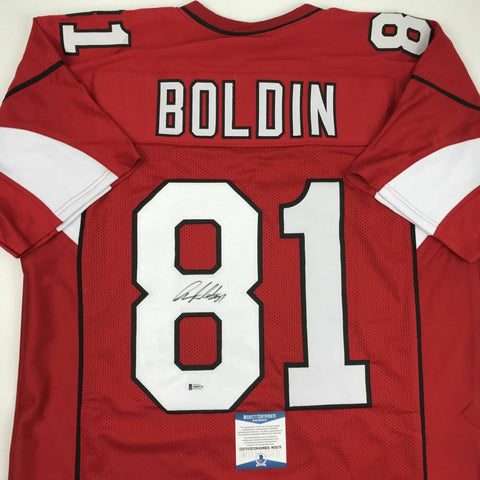 Autographed/Signed ANQUAN BOLDIN Arizona Red Football Jersey Beckett BAS COA