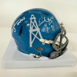 Autographed/Signed Earl Campbell & Warren Moon Oilers Mini Helmet BAS COA