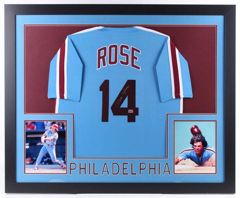 Pete Rose Signed 35x43 Framed Philadelphia Phillies Jersey (Fiterman Sports)