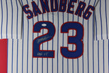 RYNE SANDBERG INSCRIBED (Cubs white TOWER) Signed Autographed Framed Jersey JSA