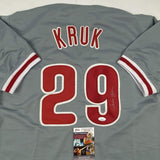 Autographed/Signed JOHN KRUK Philadelphia Grey Baseball Jersey JSA COA Auto