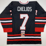 Autographed/Signed Chris Chelios Chicago Black Hockey Jersey JSA COA