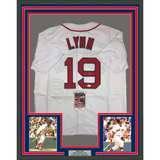 FRAMED Autographed/Signed FRED LYNN 33x42 Boston White Baseball Jersey JSA COA