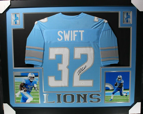 D'ANDRE SWIFT (Lions blue SKYLINE) Signed Autographed Framed Jersey JSA