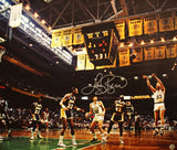 Larry Bird Autographed 20x24 Against Lakers Canvas- Larry Bird Hologram