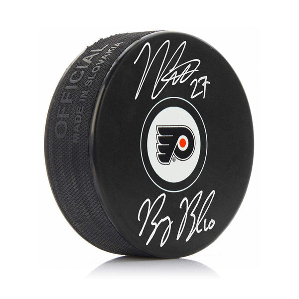 Noah Cates & Bobby Brink Autographed Philadelphia Flyers Hockey Puck JSA PSA