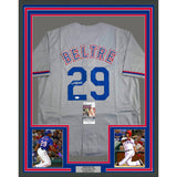 Framed Autographed/Signed Adrian Beltre 35x39 Texas Grey Baseball Jersey JSA COA