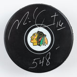 Michel Goulet Signed Chicago Blackhawks Puck Inscribed 548 Goals & #16 (JSA COA)