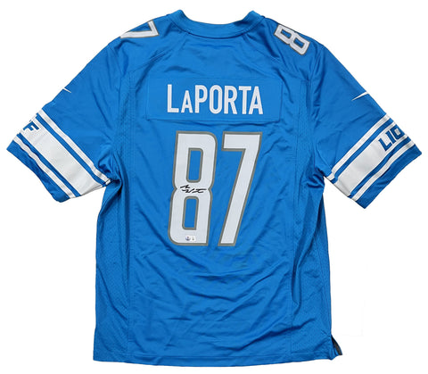 Sam LaPorta Detroit Lions Signed Blue Nike Game Jersey BAS Beckett