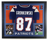 Rob Gronkowski Signed Patriots 35"x43" Framed Jersey (JSA) 4xSuper Bowl Champion