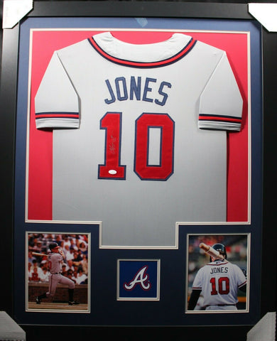 CHIPPER JONES (Braves grey TOWER) Signed Autographed Framed Jersey JSA