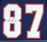 Rob Gronkowski Signed Patriots 35"x43" Framed Jersey (JSA) 4xSuper Bowl Champion