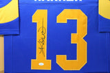 KURT WARNER (Rams throwback TOWER) Signed Autographed Framed Jersey JSA