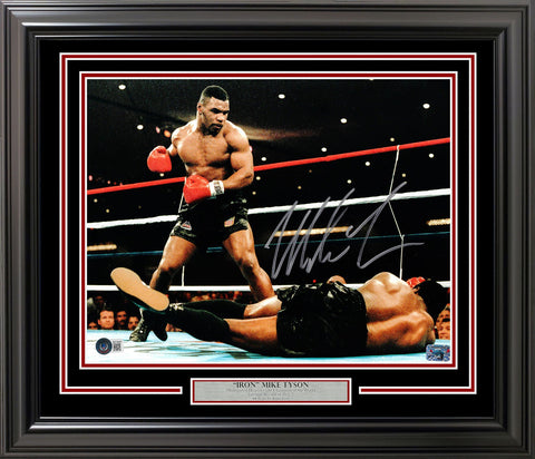 MIKE TYSON AUTOGRAPHED FRAMED 11X14 PHOTO STANDING OVER BECKETT BAS QR 209411