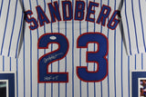 RYNE SANDBERG INSCRIBED (Cubs white SKYLINE) Signed Autograph Framed Jersey JSA