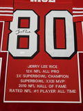 FRAMED IN SUEDE SAN FRANCISCO 49ERS JERRY RICE AUTOGRAPHED STAT JERSEY JSA COA