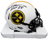 Jack Ham HOF Signed/Inscr White Lunar Mini Helmet Steelers Becket Witness 192375