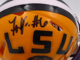 Terrace Marshall Jr. Autographed Yellow Mini Helmet LSU Fanatics Holo XP14004343