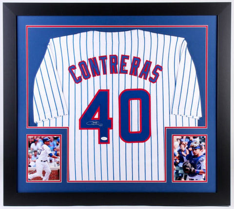 Willson Contreras Signed Chicago Cubs 31x35 Custom Framed Jersey (JSA COA)