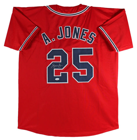 Andruw Jones Authentic Signed Red Pro Style Jersey Autographed JSA Witness