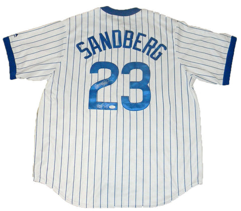 RYNE SANDBERG AUTOGRAPHED SIGNED CHICAGO CUBS #23 MAJESTIC JERSEY JSA W/ HOF 05