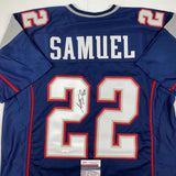 Autographed/Signed Asante Samuel Sr. New England Blue Football Jersey JSA COA