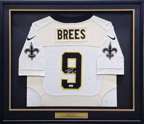 Saints Drew Brees Autographed Framed White Nike Jersey Beckett QR #BJ04147