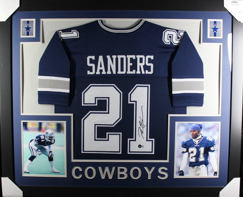 DEION SANDERS (Cowboys navy SKYLINE) Signed Autographed Framed Jersey Beckett