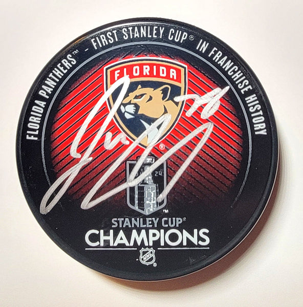 Josh Mahura Autographed Florida Panthers 2024 Stanley Cup Champions Puck Beckett