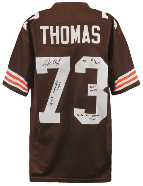 Joe Thomas Signed Brown Custom Football Jersey (With Orange #'s) w/10,363  Consecutive Snaps