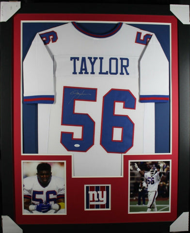 LAWRENCE TAYLOR (Giants white TOWER) Signed Autographed Framed Jersey JSA FLAW