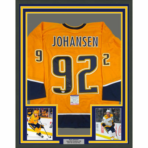 FRAMED Autographed/Signed RYAN JOHANSEN 33x42 Nashville Yellow Jersey PSA COA