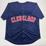 Autographed/Signed Emmanuel Clase Cleveland Blue Baseball Jersey JSA COA