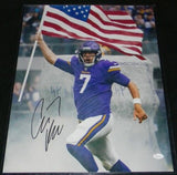 CASE KEENUM AUTOGRAPHED SIGNED MINNESOTA VIKINGS USA FLAG 16x20 PHOTO JSA