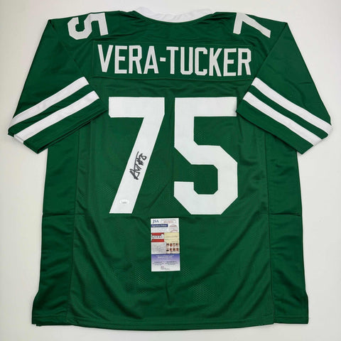 Autographed/Signed Alijah Vera-Tucker New York Green Football Jersey JSA COA