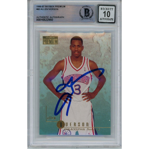 Allen Iverson Autographed 1996 Skybox 85 Trading Card 10 Grade Beckett 47058