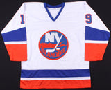 Bryan Trottier Signed New York Islanders White Jersey Inscribed "HOF '97" (JSA)