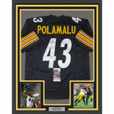 FRAMED Autographed/Signed TROY POLAMALU 33x42 Pittsburgh Black Jersey JSA COA