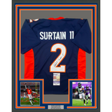 Framed Autographed/Signed Patrick Surtain II 33x42 Denver Blue Jersey JSA COA