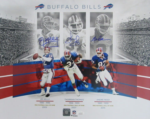 Jim Kelly/Thurman Thomas/Andre Reed HOF Bills Signed/Auto 16x20 Photo JSA 158814