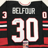 Autographed/Signed Ed Belfour Chicago Black Hockey Jersey JSA COA