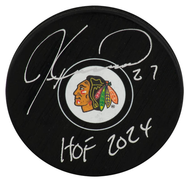 Jeremy Roenick Signed Chicago Blackhawks Hockey Puck w/HOF 2024 - (SCHWARTZ COA)