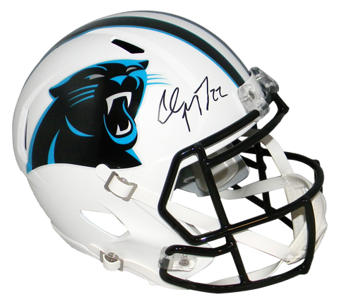 CHRISTIAN McCAFFREY SIGNED CAROLINA PANTHERS FLAT WHITE FULL SIZE HELMET BECKETT