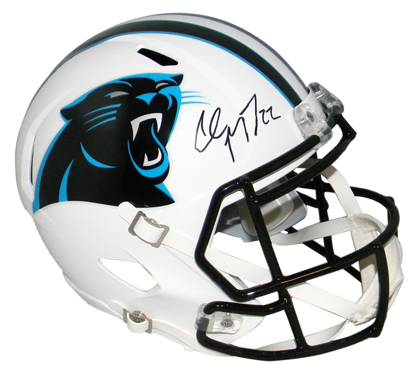 CHRISTIAN McCAFFREY SIGNED CAROLINA PANTHERS FLAT WHITE FULL SIZE HELMET BECKETT