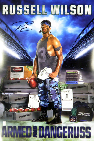 RUSSELL WILSON AUTOGRAPHED 24X36 COSTACOS BROTHERS POSTER SEAHAWKS RW 111010