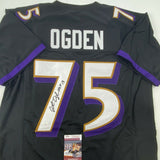 Autographed/Signed JONATHAN OGDEN HOF 13 Baltimore Black Jersey JSA COA Auto