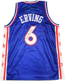 76ERS JULIUS "DR. J" ERVING AUTOGRAPHED BLUE JERSEY BECKETT WITNESS 232613